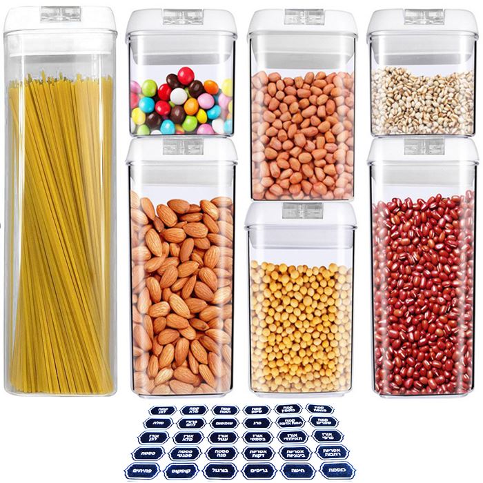 סט 7 צנצנות ואקום + 78 מדבקות בעברית לקטניות